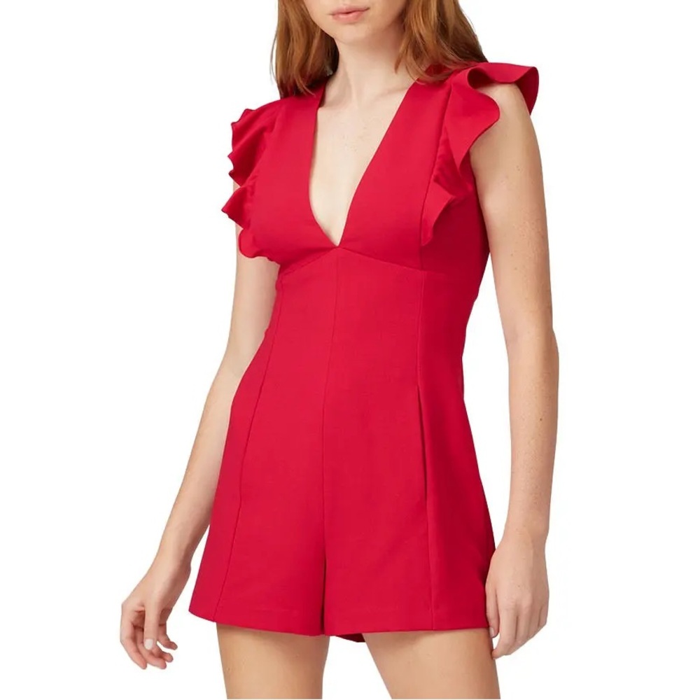 Black Halo Scarlet Dark Pink Red V-Neck Ruffle Deklyn Romper Size 0 XXS XS